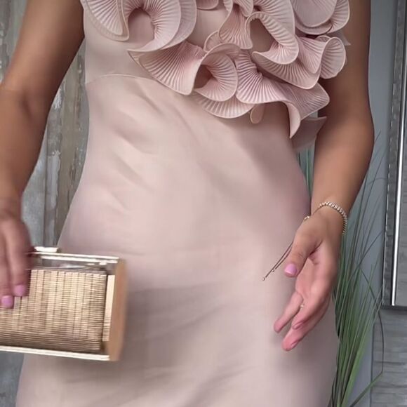 ZARA RUFFLED SATIN EFFECT DRESS LIGHT PINK - Picture 4 of 16